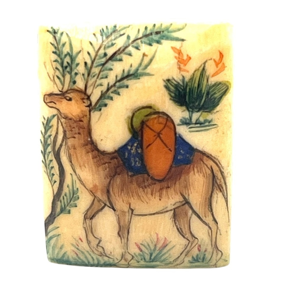 Vintage Hand Painted Bone Brooch Camel Indian Ethnic Desert Art Estate Pin India